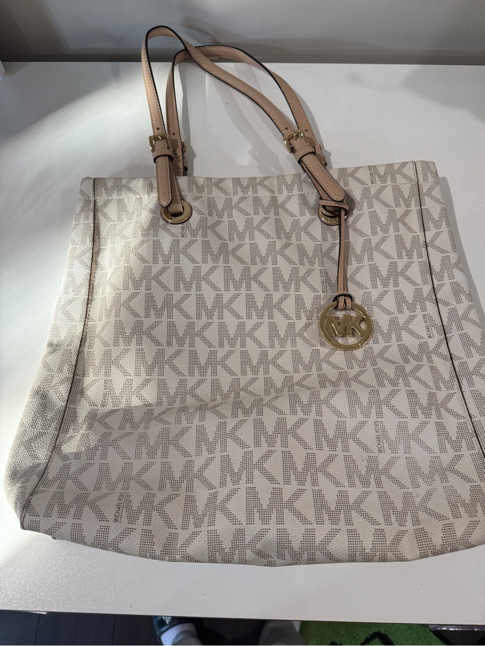 Michael Kors Large Signature Logo Tote Bag Cream Beige
